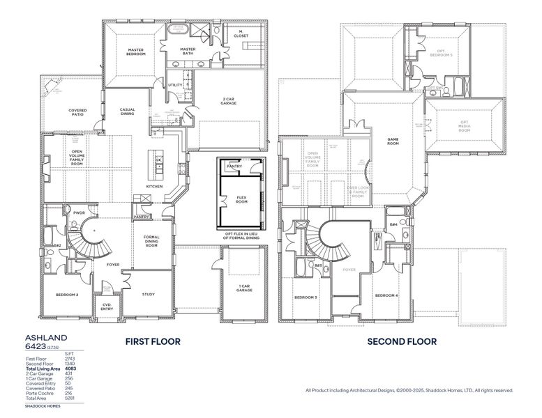 2D floor plan layout for the Ashland - SH 6423 by Shaddock Homes in Park Place - 80' Lots, Prosper, TX (Image 3).