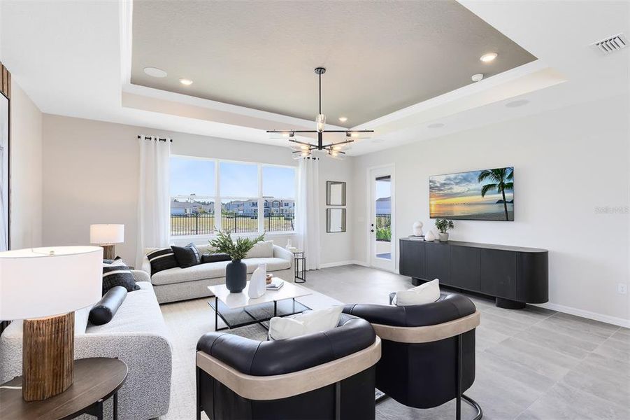 Model Home Design Only. Pictures and furnishings are for illustrative purposes only. Elevations, colors and options may vary. Furniture is for model home staging only.