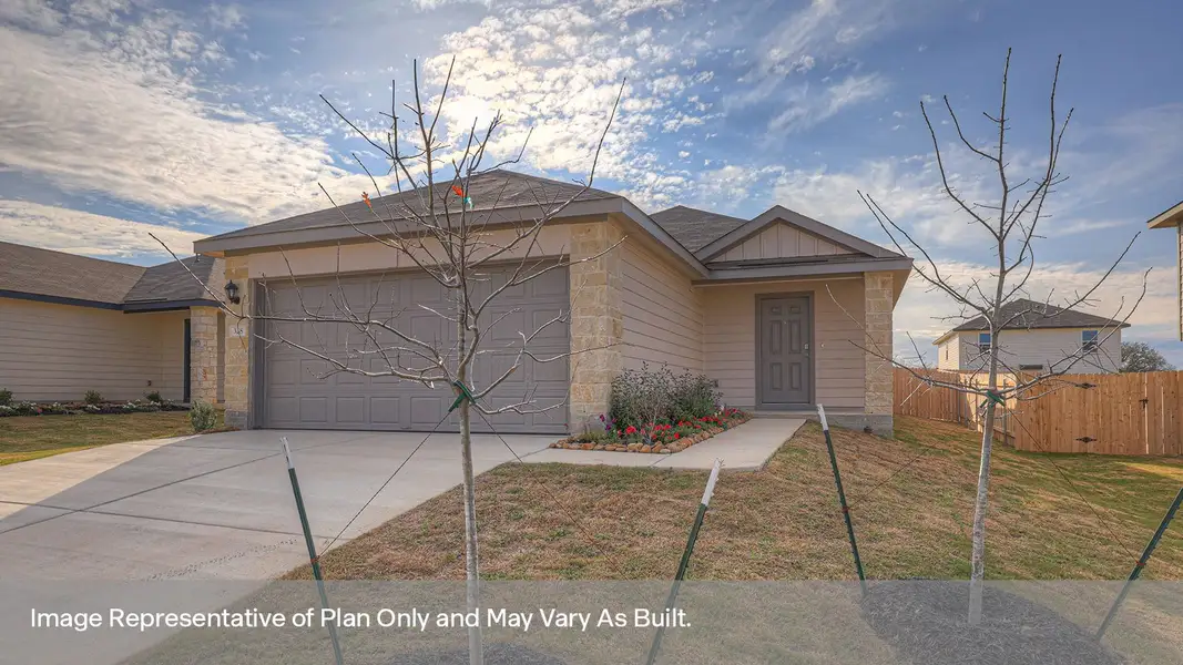 Representative exterior photo of a completed home built from the The Emma by D.R. Horton in Lantana, Lockhart, TX (Image 1). Representative exterior photo of a completed home built from the The Emma by D.R. Horton in Lantana, Lockhart, TX (Image 1).