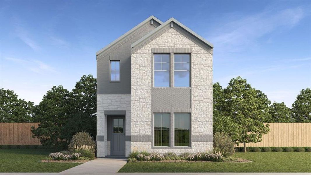 Front exterior of a new home in Waterbend, Euless, TX, highlighting curb appeal (Image 1). Front exterior of a new home in Waterbend, Euless, TX, highlighting curb appeal (Image 1).