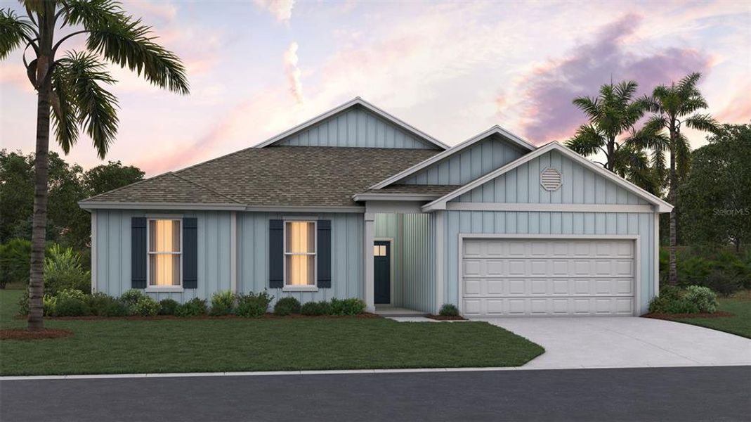 Front exterior of a new home in Sawmill Branch, Palm Coast, FL, highlighting curb appeal (Image 1). Front exterior of a new home in Sawmill Branch, Palm Coast, FL, highlighting curb appeal (Image 1).