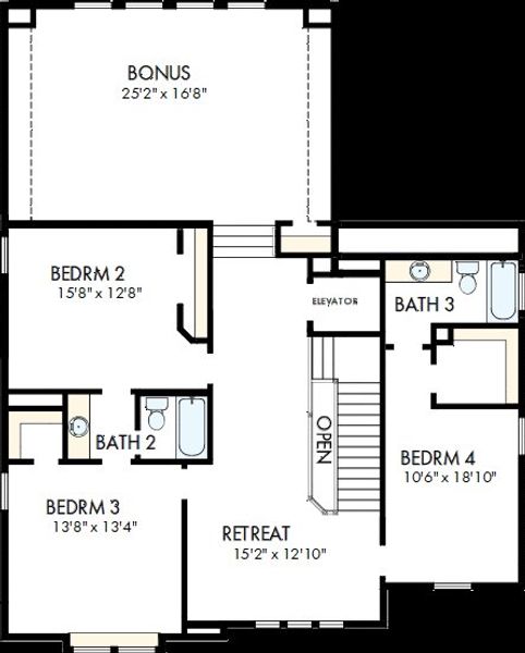 2D floor plan layout of this home in Discover Series - Elevate, Charleston, SC (Image 4). 2D floor plan layout of this home in Discover Series - Elevate, Charleston, SC (Image 4).