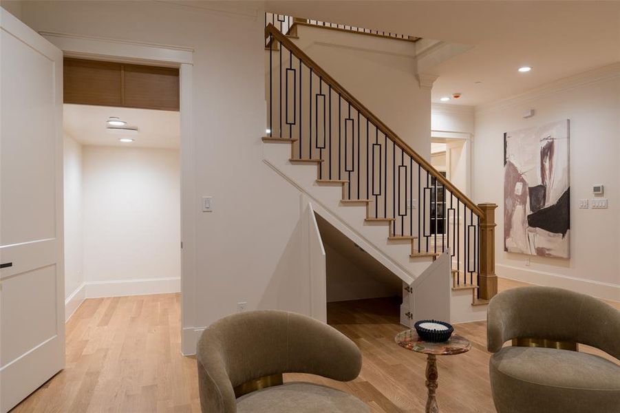 Storage spaces under the staircase.