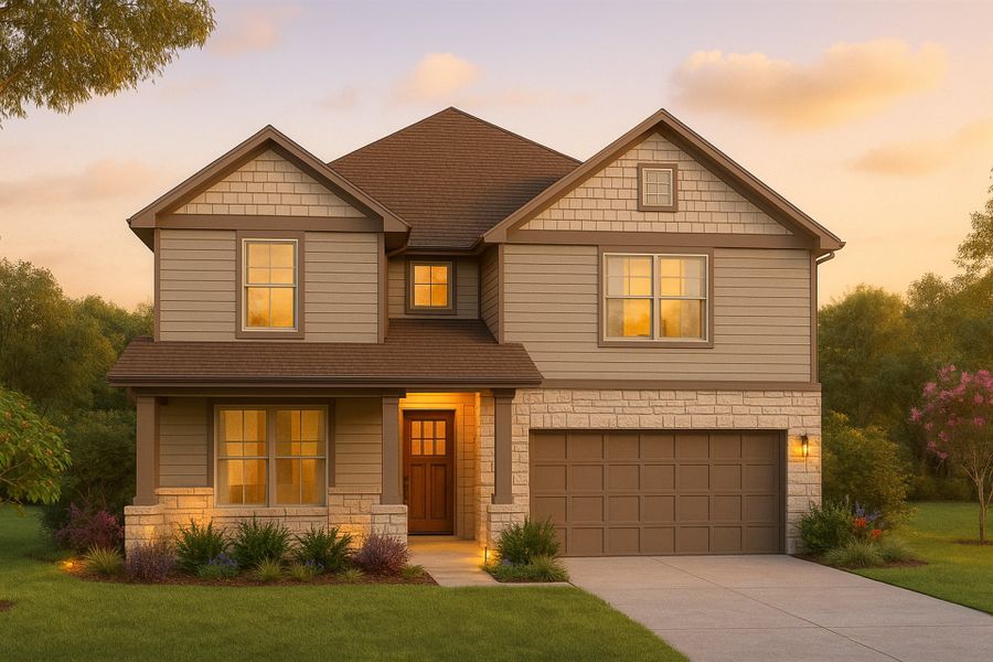 Representative exterior photo of a completed home built from the Hawthorn II Katy Lakes 50s by Brohn Homes in Katy Lakes, Katy, TX (Image 24).