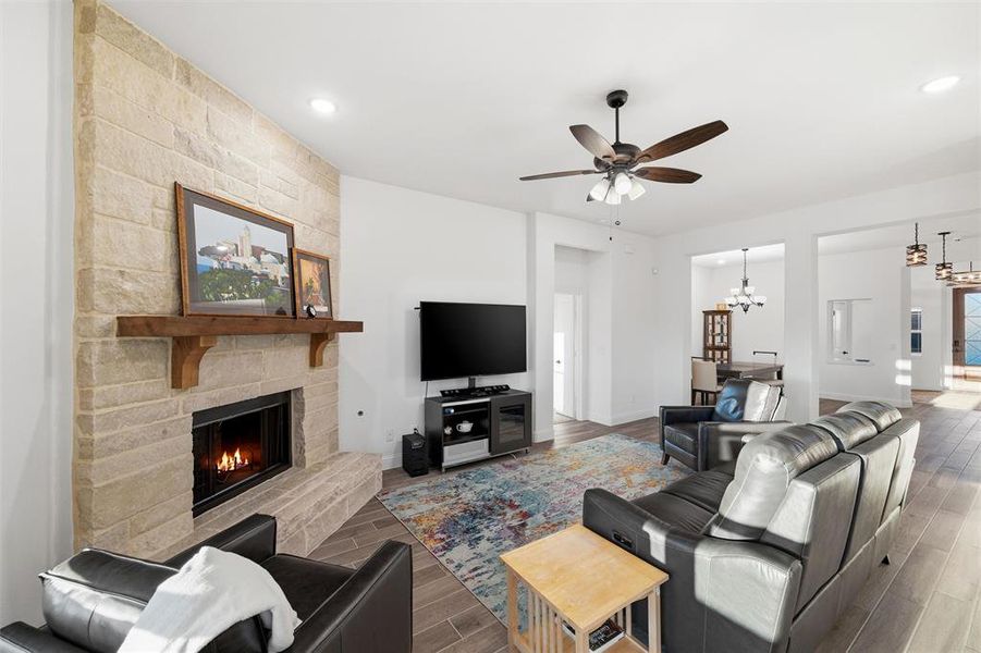 Cozy hearth on stone fireplace Cozy hearth on stone fireplace