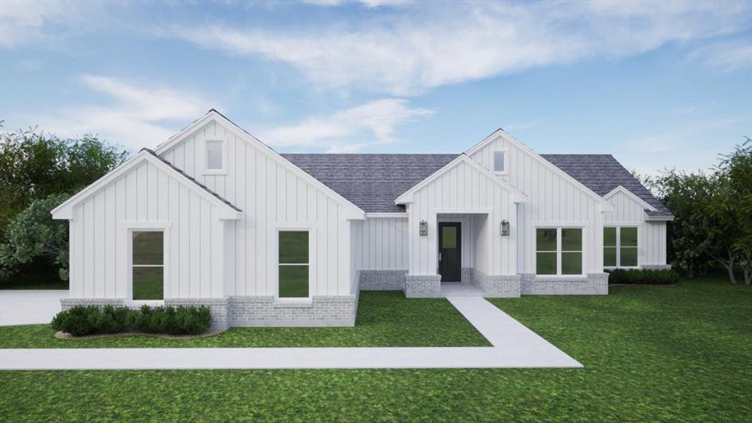 Front exterior of a new home in Taylor Ranch, Springtown, TX, highlighting curb appeal (Image 1). Front exterior of a new home in Taylor Ranch, Springtown, TX, highlighting curb appeal (Image 1).