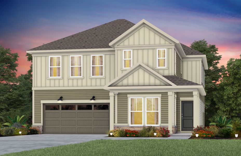 Front exterior of a new home in Elmbrook, Indian Trail, NC, highlighting curb appeal (Image 22). Front exterior of a new home in Elmbrook, Indian Trail, NC, highlighting curb appeal (Image 22).