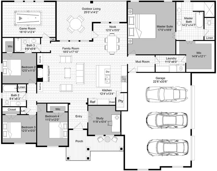 2D floor plan layout of this home in Brooks Meadow, Weatherford, TX (Image 4). 2D floor plan layout of this home in Brooks Meadow, Weatherford, TX (Image 4).