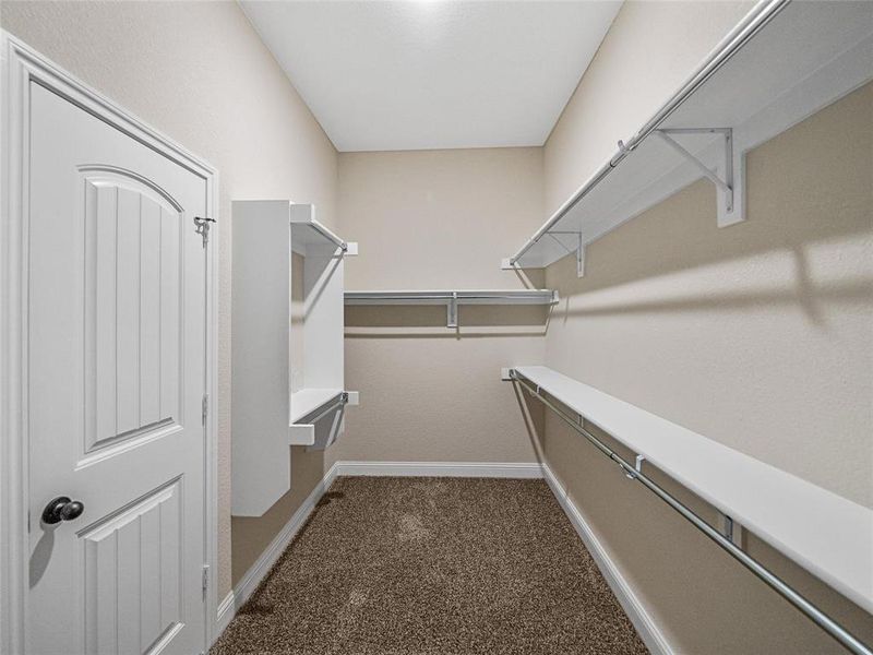 Prior listing photo. Property remains accurate - Walk in closet featuring dark carpet