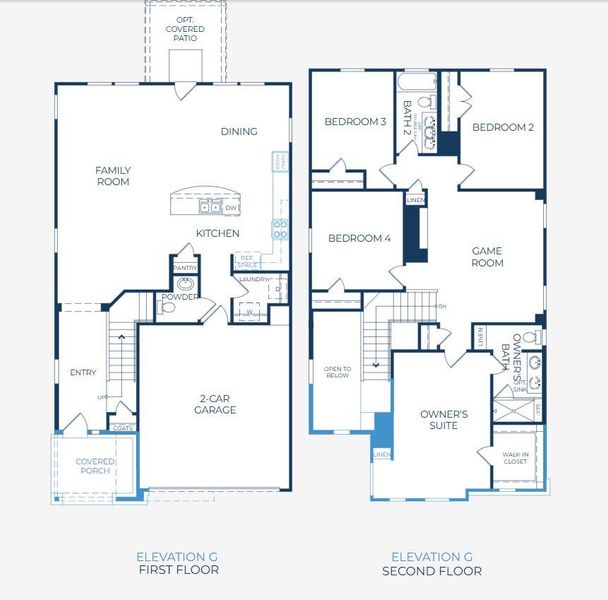 2D floor plan layout of this home in Saddle Ridge at Wildhorse Ranch, Austin, TX (Image 2).