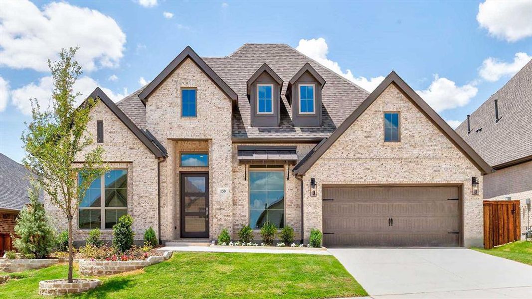 Front exterior of a new home in Reunion 60'/70', Rhome, TX, highlighting curb appeal (Image 2). Front exterior of a new home in Reunion 60'/70', Rhome, TX, highlighting curb appeal (Image 2).