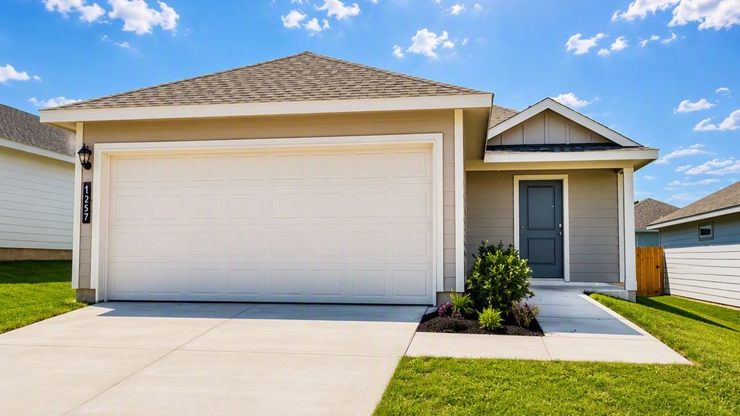 Front exterior of a new home in Wilkins Valley, Brenham, TX, highlighting curb appeal (Image 1). Front exterior of a new home in Wilkins Valley, Brenham, TX, highlighting curb appeal (Image 1).