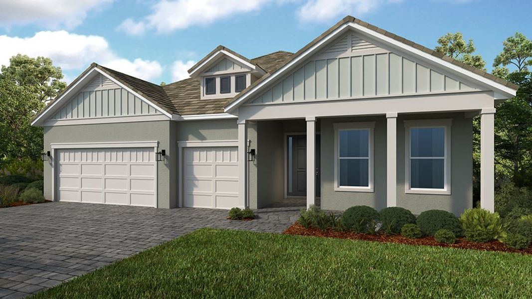 Representative exterior photo of a completed home built from the Cascata by Taylor Morrison in Esplanade at Kingston, Estero, FL (Image 22). Representative exterior photo of a completed home built from the Cascata by Taylor Morrison in Esplanade at Kingston, Estero, FL (Image 22).