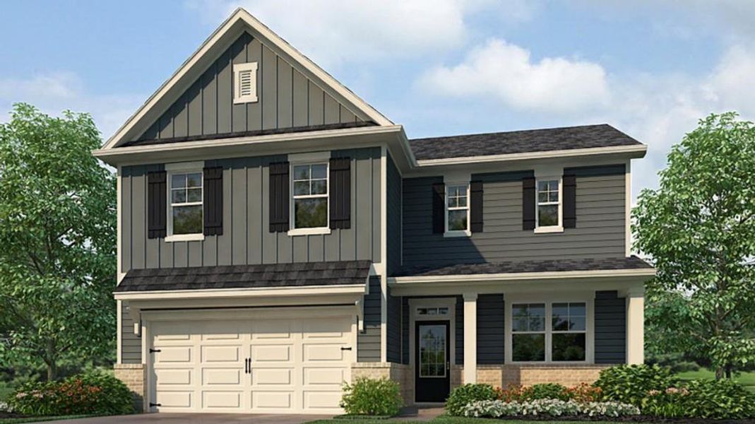 Front exterior of a new home in Lost Creek, Dallas, GA, highlighting curb appeal (Image 24). Front exterior of a new home in Lost Creek, Dallas, GA, highlighting curb appeal (Image 24).