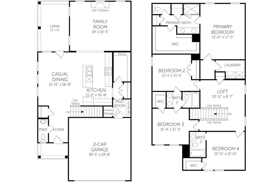 2D floor plan layout for the Winhaven - Single Family Homes by Dream Finders Homes in Abbey Walk, Moncks Corner, SC (Image 3).