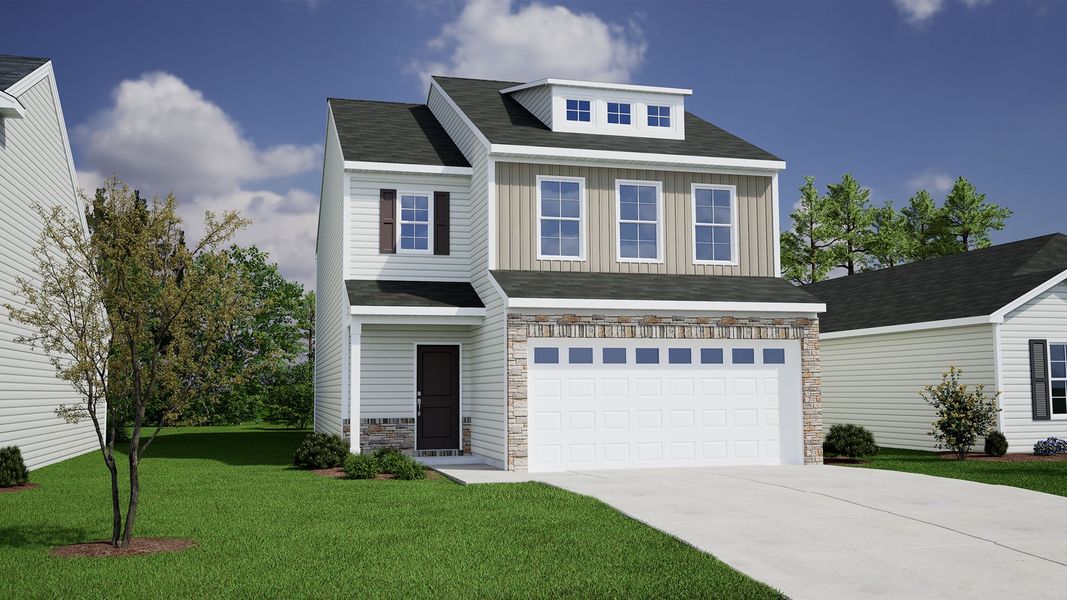 Representative exterior photo of a completed home built from the Kershaw - Genesis Value Collection by Mungo Homes in Willows at Pitch Landing, Conway, SC (Image 19).