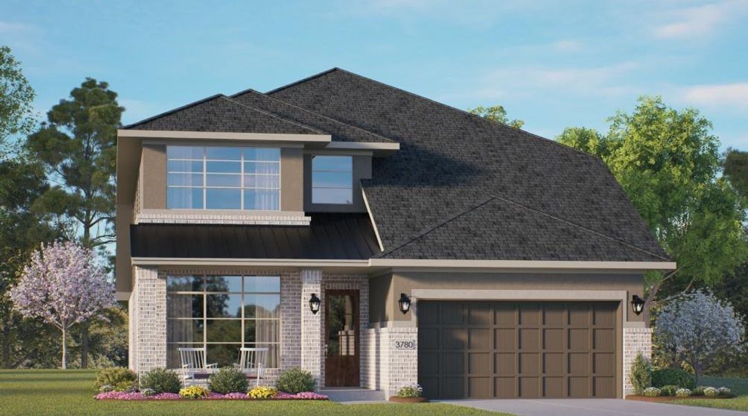 Front exterior of a new home in Artavia, Conroe, TX, highlighting curb appeal (Image 23).