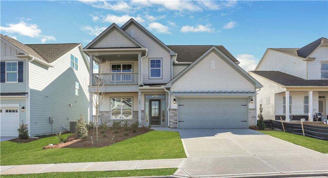 Front exterior of a new home in Twin Lakes, Hoschton, GA, highlighting curb appeal (Image 22).