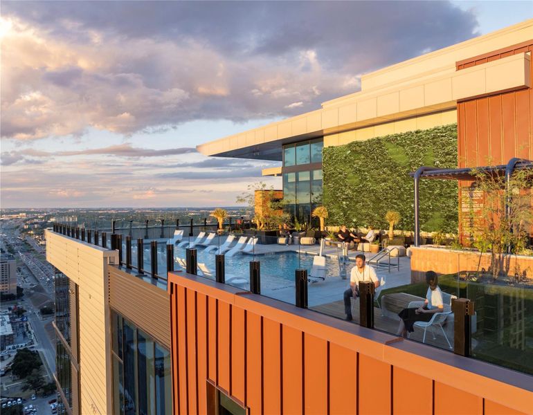 Relax and escape the heat at Vesper’s rooftop pool, where you’ll enjoy unparalleled views of downtown Austin
