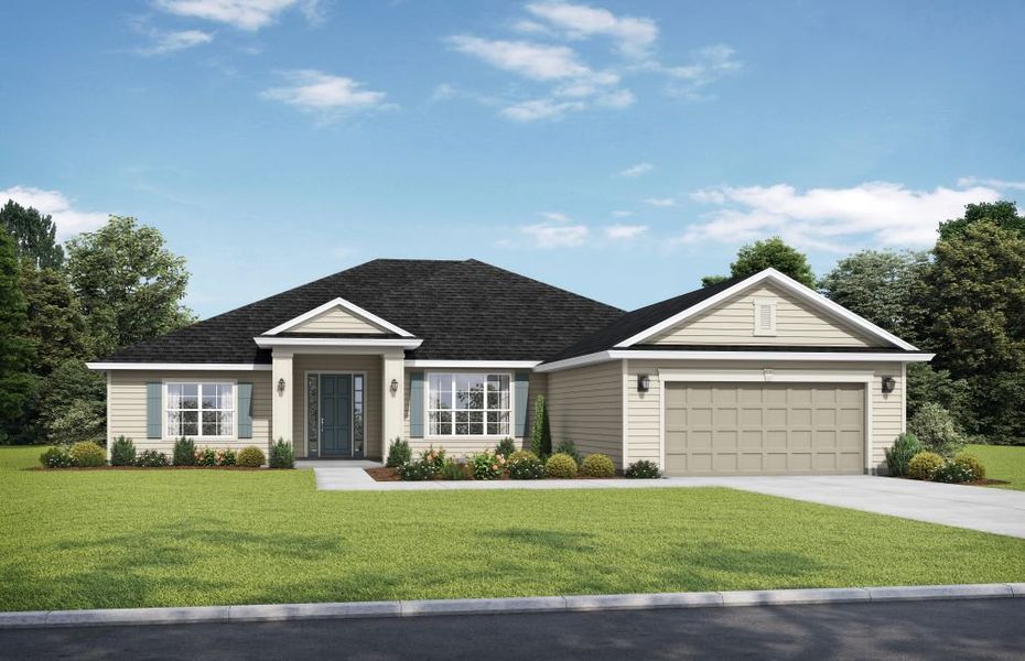 Representative exterior photo of a completed home built from the Amelia by SEDA New Homes in Edwards Creek Estates, Jacksonville, FL (Image 1). Representative exterior photo of a completed home built from the Amelia by SEDA New Homes in Edwards Creek Estates, Jacksonville, FL (Image 1).