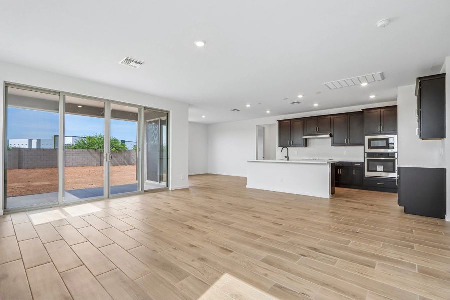 Great room, kitchen and dining Great room, kitchen and dining