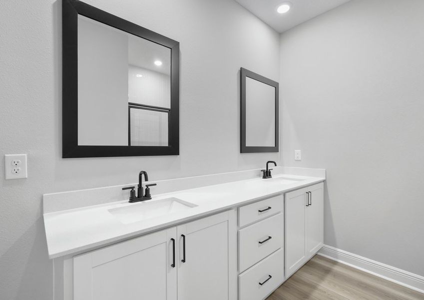 The master bathroom has this stunning dual-sink vanity The master bathroom has this stunning dual-sink vanity