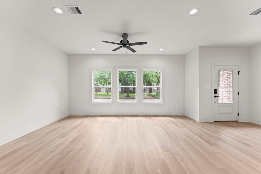 There is so much natural light moving throughout the home, as well as adjustable recessed LED lighting to create your preferred ambiance when it's dark outside.