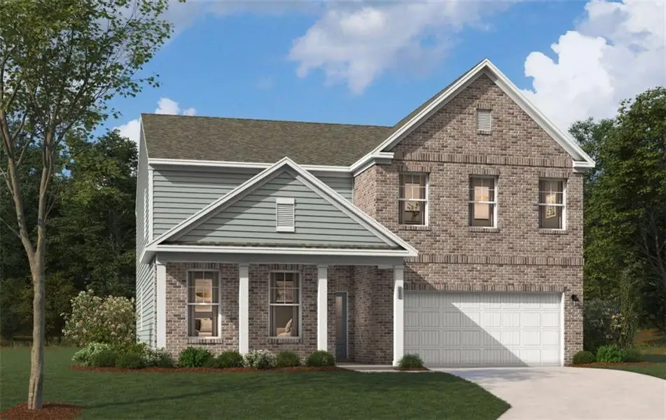 Front exterior of a new home in Riverside Ridge, Lawrenceville, GA, highlighting curb appeal (Image 1). Front exterior of a new home in Riverside Ridge, Lawrenceville, GA, highlighting curb appeal (Image 1).
