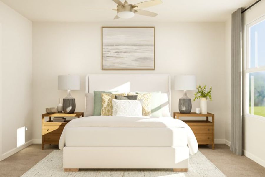 A bedroom with a bed and lamps. A bedroom with a bed and lamps.