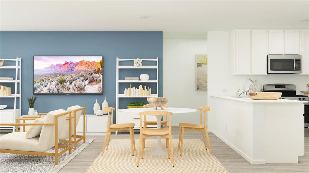 Dining area featuring light wood-type flooring