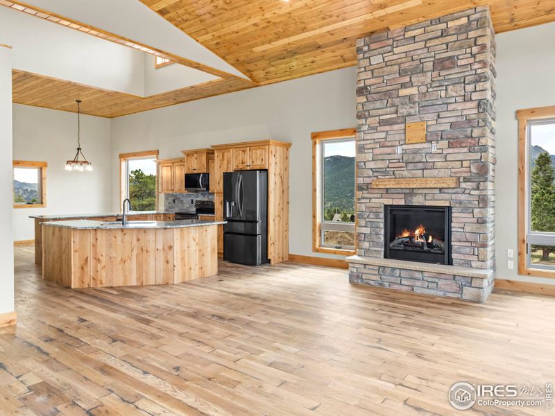 Floor to ceiling stone fireplace Floor to ceiling stone fireplace