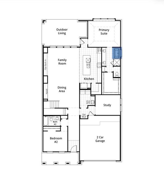 2D floor plan layout for the Fordham Plan by Highland Homes in Cambridge Crossing: 50ft. lots, Celina, TX (Image 4).