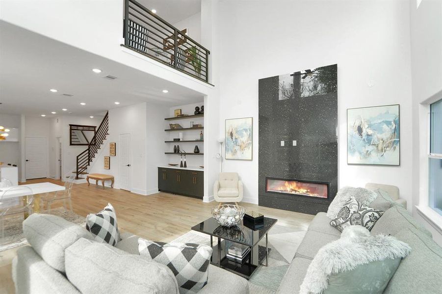 Grand living room with 20 FT CEILINGS!