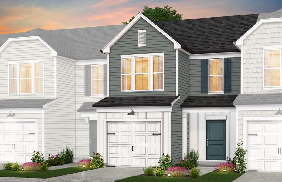 Front exterior of a new home in Carpenter Falls, Durham, NC, highlighting curb appeal (Image 16).