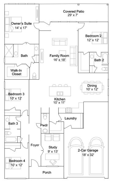 2D floor plan layout of this home in Anniston, Katy, TX (Image 2). 2D floor plan layout of this home in Anniston, Katy, TX (Image 2).