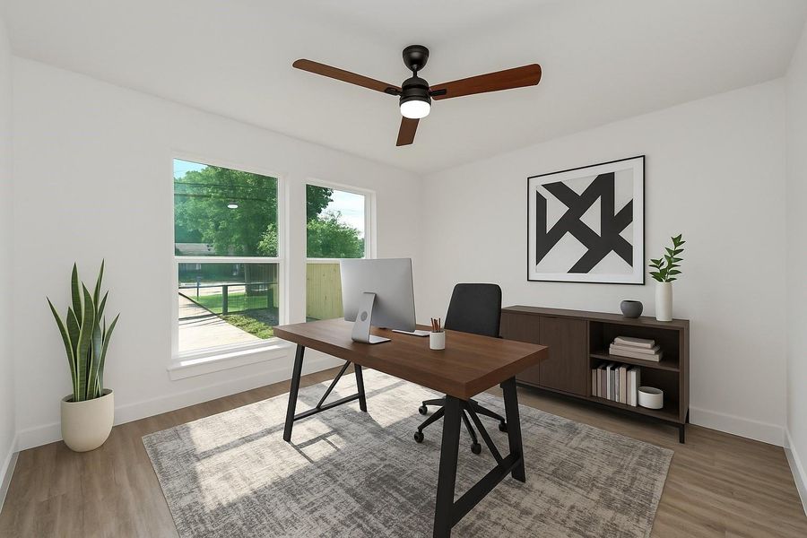 This virtually staged room offers endless possibilities—ideal as a secondary bedroom, guest suite, or even a stylish mid-century modern home office. Clean lines, natural light, and a neutral palette make it easy to personalize while still feeling warm and welcoming. This virtually staged room offers endless possibilities—ideal as a secondary bedroom, guest suite, or even a stylish mid-century modern home office. Clean lines, natural light, and a neutral palette make it easy to personalize while still feeling warm and welcoming.