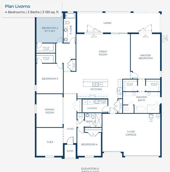 2D floor plan layout for the Livorno by Maronda Homes in Stillwater Cove, Astatula, FL (Image 5).