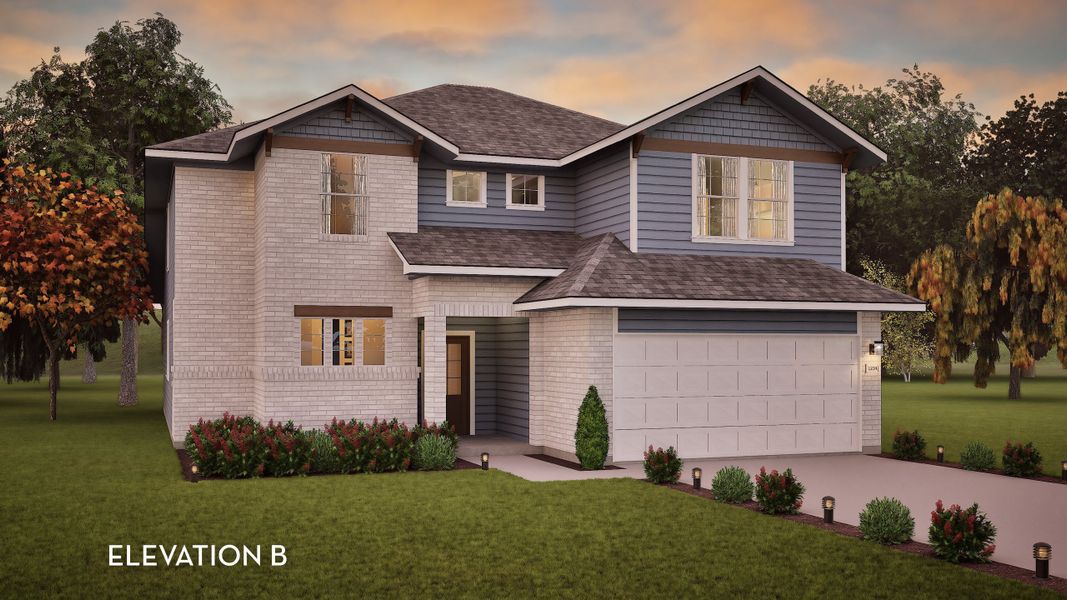 Representative exterior photo of a completed home built from the San Marcos by CastleRock Communities in Hickory Ridge, Elmendorf, TX (Image 2). Representative exterior photo of a completed home built from the San Marcos by CastleRock Communities in Hickory Ridge, Elmendorf, TX (Image 2).