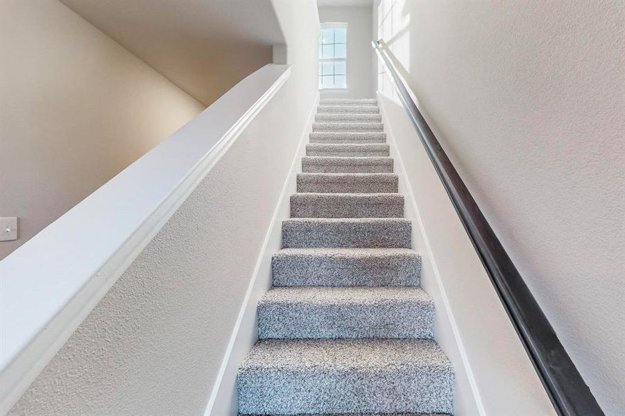 Stairway featuring carpet