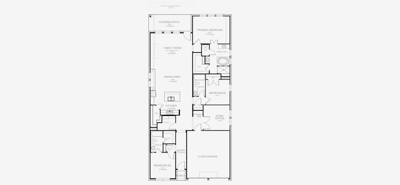 2D floor plan layout for the 1910W by Perry Homes in Lakes of Cane Island, Katy, TX (Image 3).