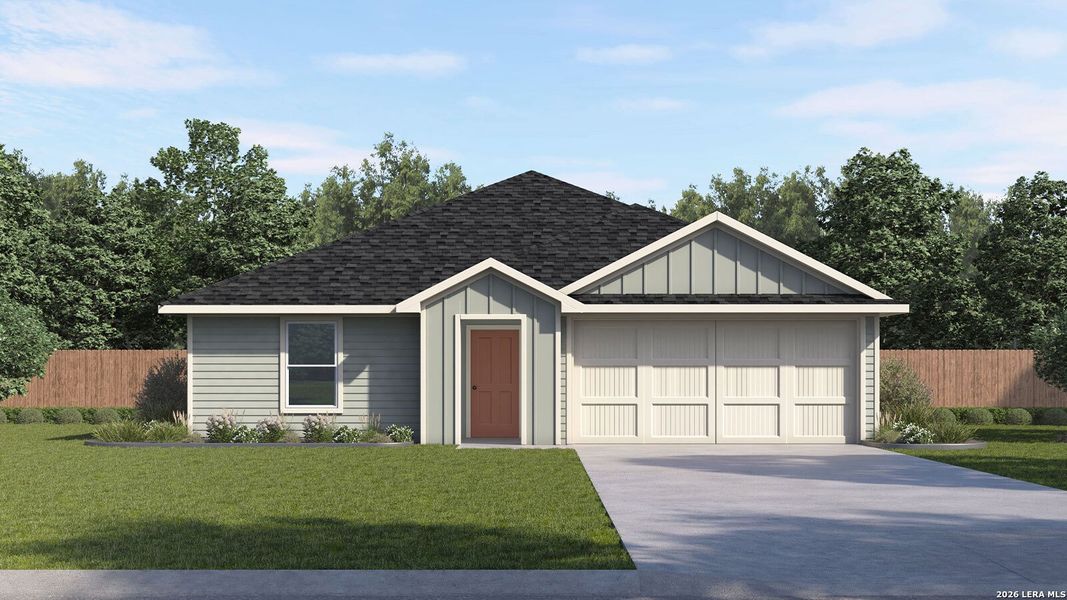 Front exterior of a new home in Swenson Heights, Seguin, TX, highlighting curb appeal (Image 1). Front exterior of a new home in Swenson Heights, Seguin, TX, highlighting curb appeal (Image 1).