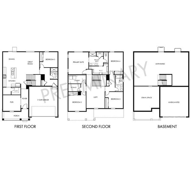 2D floor plan layout for the The Sylvan by Meritage Homes in Meridian Ranch, Peyton, CO (Image 3).