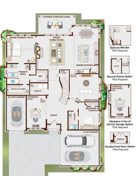 2D floor plan layout for the Grand Riverside by Grand Homes in Buffalo Ridge, Celina, TX (Image 8).
