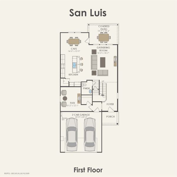 2D floor plan layout for the San Luis by Pulte Homes in Ribbonwood, Aubrey, TX (Image 5).