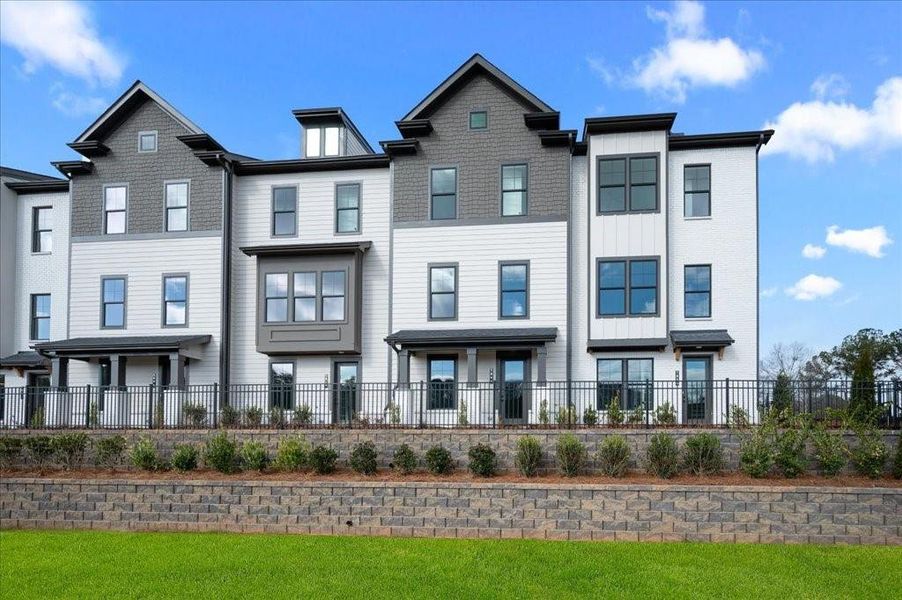 Front exterior of a new home in Barrett Pointe, Kennesaw, GA, highlighting curb appeal (Image 16).