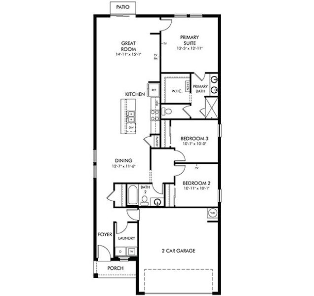 2D floor plan layout for the Everglade by Meritage Homes in The Reserve at Hammock Oaks - Classic Series, Lady Lake, FL (Image 3).