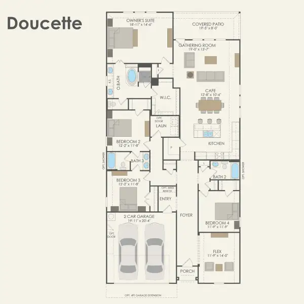2D floor plan layout for the Doucette by Pulte Homes in Spring Branch Preserve, Montgomery, TX (Image 3).