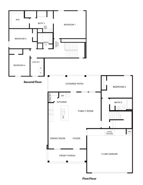 2D floor plan layout for the Upton by D.R. Horton in Woodside, Corpus Christi, TX (Image 3).