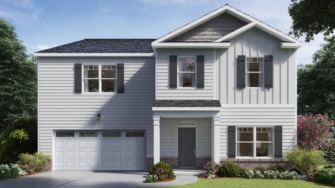 Front exterior of a new home in Brooks Station, Dacula, GA, highlighting curb appeal (Image 21).