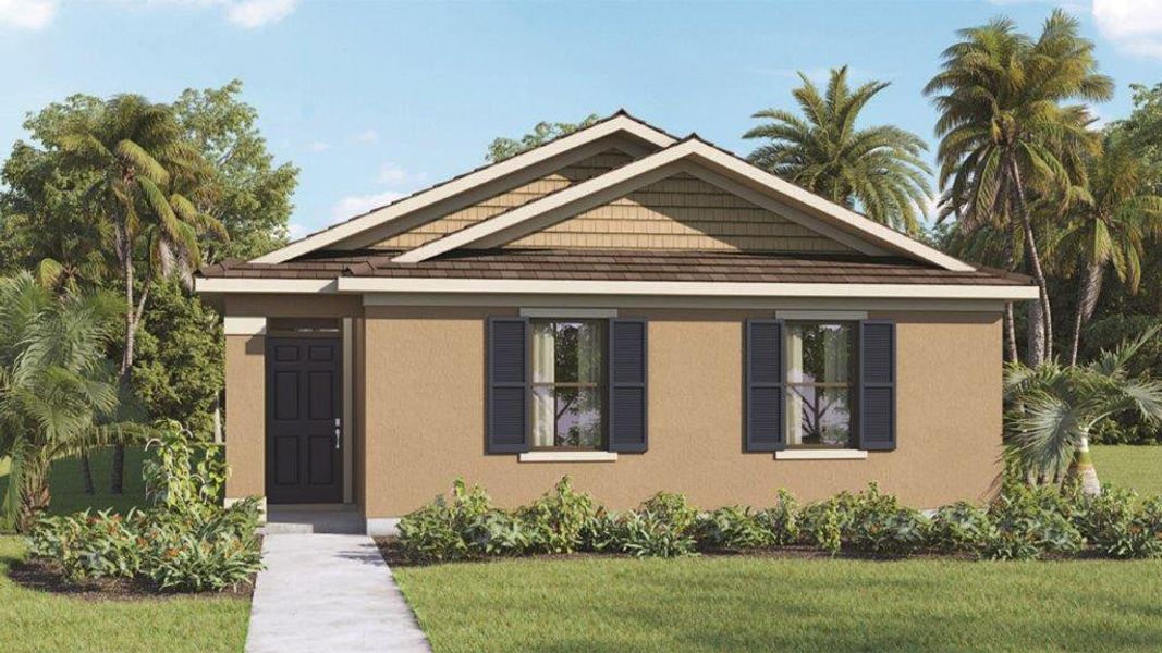 Front exterior of a new home in Harmony at Lake Eloise, Winter Haven, FL, highlighting curb appeal (Image 2).